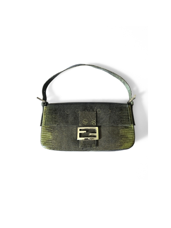Fendi Handbags - Fendi Baguette Vintage Full Exotic Lizard Leather Green
